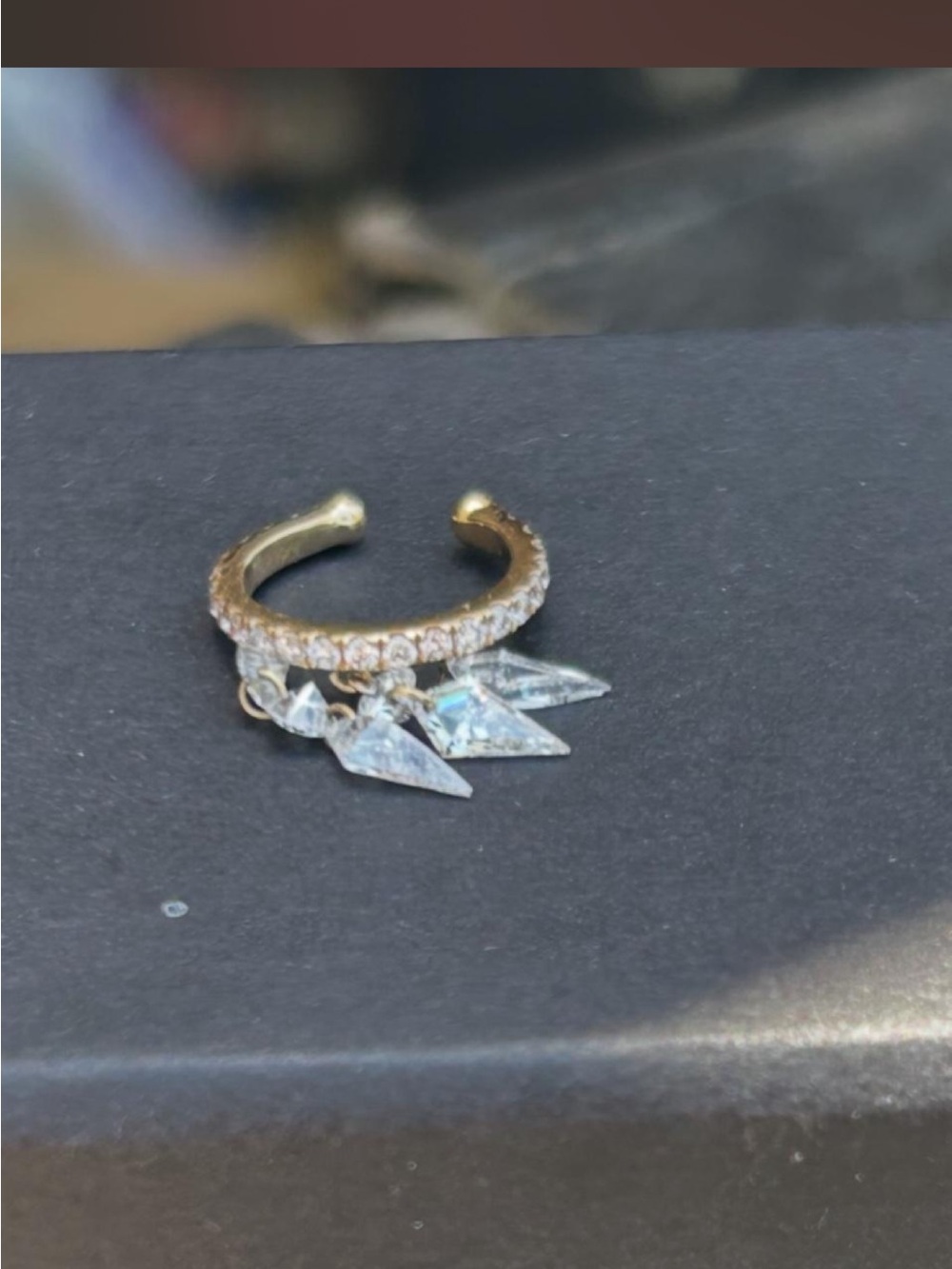 18k  solid yellow gold ear cuff with dangling diamonds